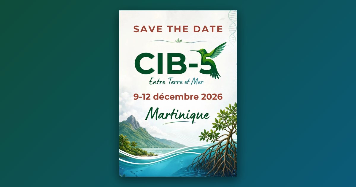Affiche du CIB-5 « Entre Terre et Mer », 5e Colloque International BIOSPHERES, 9-12 décembre 2026, Martinique